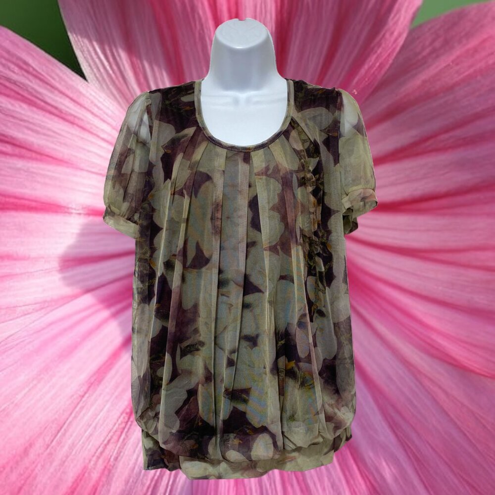 Baisheng GT-Large Pullover Top Light Weight Short Sleeve Multi-Color Floral